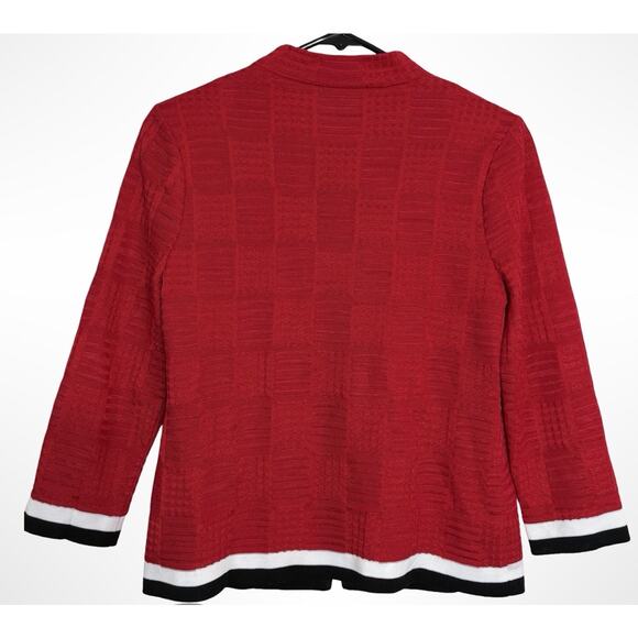 Ming Wang Red White Black Knit Open Jacket Cardigan Petite Extra Small Old Money - Picture 2 of 9